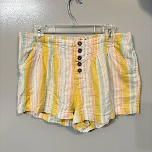 Indigo‎ Rein Yellow Orange Blue White Striped Linen Shorts (Women's Medium)
